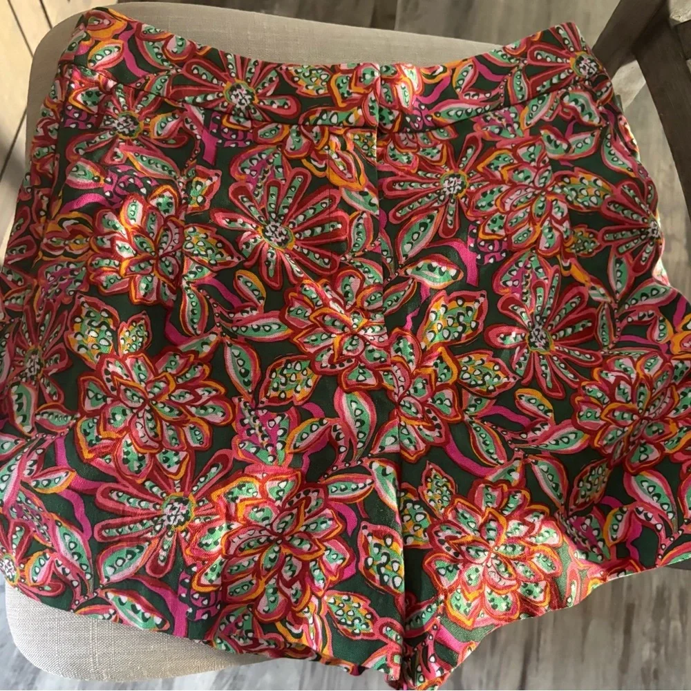 NWT - J. Crew Linen Pleated Short Multicolor Bright Floral Pattern Sz 6